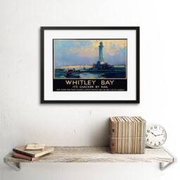 "Artery8 Whitley Bay Tyne Wear England Lighthouse St Mary Framed Wall Art Print in Blue - Size: W12"" x H16""" - thumbnail 2