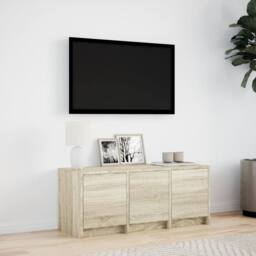 Berkfield Home TV Cabinet with LED Sonoma Oak 97x34x40 cm Engineered Wood in Natural - Size: 97 x 34 x 40 cm - thumbnail 4