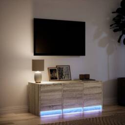 Berkfield Home TV Cabinet with LED Sonoma Oak 97x34x40 cm Engineered Wood in Natural - Size: 97 x 34 x 40 cm - thumbnail 5
