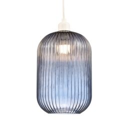 Happy Homewares Contemporary Chic Line Ribbed Glass Pendant Light Shade in Midnight - thumbnail 1