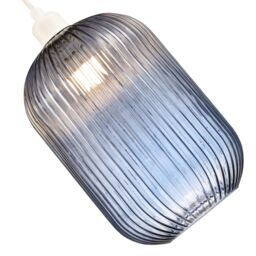 Happy Homewares Contemporary Chic Line Ribbed Glass Pendant Light Shade in Midnight - thumbnail 3