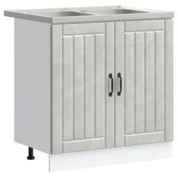Berkfield Home Kitchen Cabinet 'Lucca' with Double Sinks in Concrete Grey Made of Engineered Wood - thumbnail 2