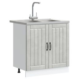 Berkfield Home Kitchen Cabinet 'Lucca' with Double Sinks in Concrete Grey Made of Engineered Wood - thumbnail 3