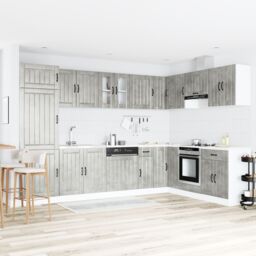 Berkfield Home Kitchen Cabinet 'Lucca' with Double Sinks in Concrete Grey Made of Engineered Wood