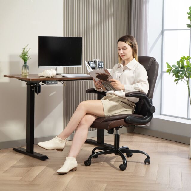 HOMCOM PU Leather Office Desk Chair with Thick Cushion in Brown - image 1
