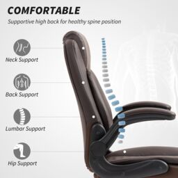 HOMCOM PU Leather Office Desk Chair with Thick Cushion in Brown - thumbnail 4