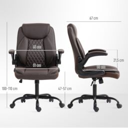 HOMCOM PU Leather Office Desk Chair with Thick Cushion in Brown - thumbnail 3
