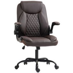 HOMCOM PU Leather Office Desk Chair with Thick Cushion in Brown - thumbnail 2