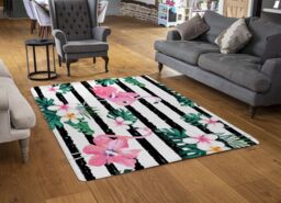 Benjamin Tate Design Floral Flamingos Rug in Natural - Size: Large - thumbnail 2