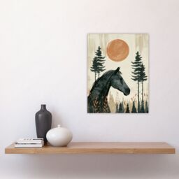 "Artery8 Wall Art Print Horse & Pine Trees Simple Boho Style Painting Poster in Green - Size: W12"" x H16""" - thumbnail 4