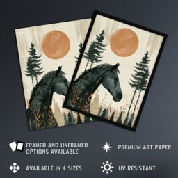 "Artery8 Wall Art Print Horse & Pine Trees Simple Boho Style Painting Poster in Green - Size: W12"" x H16""" - thumbnail 2
