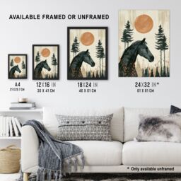"Artery8 Wall Art Print Horse & Pine Trees Simple Boho Style Painting Poster in Green - Size: W12"" x H16""" - thumbnail 3