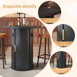 BTM Round Bar Table Storage Cabinet Standing Table for Living Room in Black - thumbnail 6