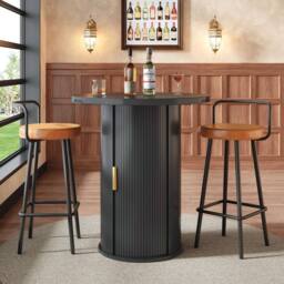 BTM Round Bar Table Storage Cabinet Standing Table for Living Room in Black - thumbnail 2