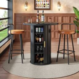 BTM Round Bar Table Storage Cabinet Standing Table for Living Room in Black - thumbnail 3