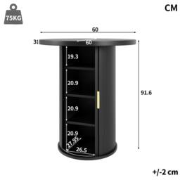 BTM Round Bar Table Storage Cabinet Standing Table for Living Room in Black - thumbnail 5