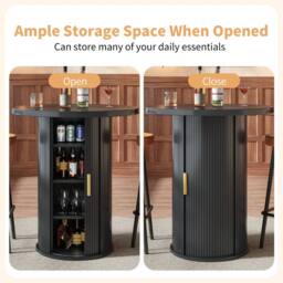 BTM Round Bar Table Storage Cabinet Standing Table for Living Room in Black - thumbnail 7
