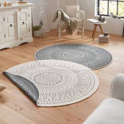THE RUGS Porto Reversible Indoor Outdoor Rug Flatweave Polypropylene Design in Grey - Size: 240 cm diameter - thumbnail 5