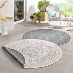 THE RUGS Porto Reversible Indoor Outdoor Rug Flatweave Polypropylene Design in Grey - Size: 240 cm diameter - thumbnail 4