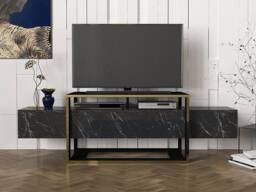 Vente-unique 2-Compartment TV Unit - Black & Gold Marble Effect - COMEBI II - thumbnail 3