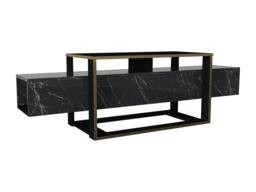 Vente-unique 2-Compartment TV Unit - Black & Gold Marble Effect - COMEBI II - thumbnail 6