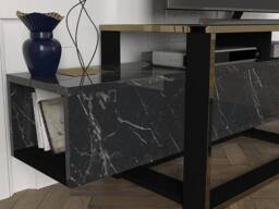 Vente-unique 2-Compartment TV Unit - Black & Gold Marble Effect - COMEBI II - thumbnail 7