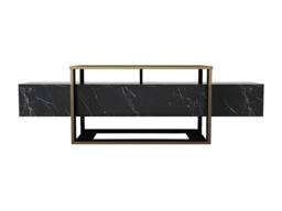 Vente-unique 2-Compartment TV Unit - Black & Gold Marble Effect - COMEBI II - thumbnail 5