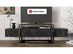 Vente-unique 2-Compartment TV Unit - Black & Gold Marble Effect - COMEBI II - thumbnail 4