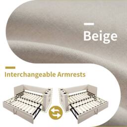 ModernLuxe Upholstered daybed sofa bed with storage & pull-out trundle in Beige - Size: Single - thumbnail 5
