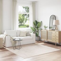 Berkfield Home Shaggy Rug with Latex Backing Cream 200x200 cm - Size: Medium - thumbnail 1