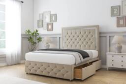 "Comfort Beds Sofia Chrome Coniston Divan Set 4 Drawers-26"" Headboard-Footboard in Cream - Size: King" - thumbnail 2