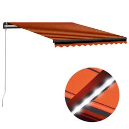 Berkfield Home Manual Retractable Awning with LED 350x250 cm Orange & Brown - thumbnail 2