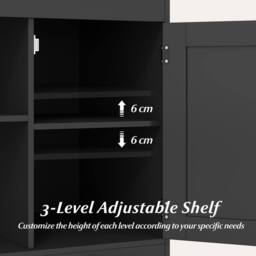 Costway Farmhouse Nightstand w/Charging Station Wooden Bedside Table End Table in Black - thumbnail 8