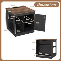 Costway Farmhouse Nightstand w/Charging Station Wooden Bedside Table End Table in Black - thumbnail 2