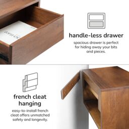 MH London Nightstand Bedside Tables & Cabinets Floating Bedside Table Solid Wood for Bedroom Idris in Walnut - thumbnail 4