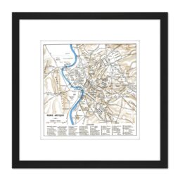 Artery8 Map Antique Historic 1870 Ancient Rome City Plan Replica 8X8 Inch Square Wooden Framed Wall Art Print Picture with Mount in Black - thumbnail 1