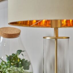 ValueLights Balan Glass & Matt Gold Table Lamp with Gold Metallic Inner Lamp Shade & LED Bulb in Natural - thumbnail 3