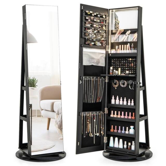 Costway Rotating Jewelry Armoire Freestanding Jewelry Cabinet with Full Length Mirror in Black - image 1