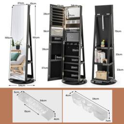 Costway Rotating Jewelry Armoire Freestanding Jewelry Cabinet with Full Length Mirror in Black - thumbnail 2