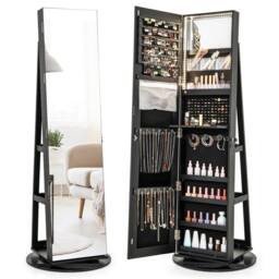 Costway Rotating Jewelry Armoire Freestanding Jewelry Cabinet with Full Length Mirror in Black - thumbnail 1