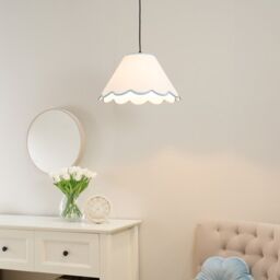 ValueLights Florie Natural Linen Small Tapered Lamp Shade with Scallop Pastel Trim in Blue - thumbnail 1
