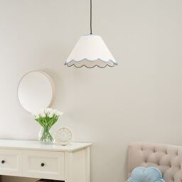 ValueLights Florie Natural Linen Small Tapered Lamp Shade with Scallop Pastel Trim in Blue - thumbnail 3