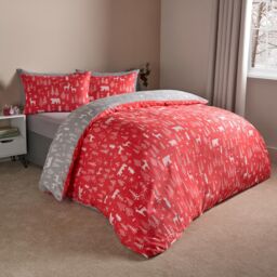 OHS Scandi Duvet Cover Bedding Set Reversible Christmas Quilt in Red - Size: Double - thumbnail 3