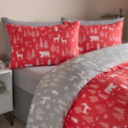 OHS Scandi Duvet Cover Bedding Set Reversible Christmas Quilt in Red - Size: Double - thumbnail 4