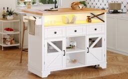 BTM Multifunctional Mobile Kitchen Island Cart with LED & Storage in White - thumbnail 5
