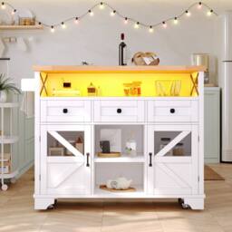 BTM Multifunctional Mobile Kitchen Island Cart with LED & Storage in White - thumbnail 7