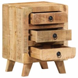 Berkfield Home Bedside Cabinet 37x32x50 cm Solid Wood Rough Mango in Brown - Size: 37 x 32 x 50 cm - thumbnail 5