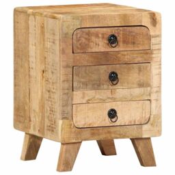 Berkfield Home Bedside Cabinet 37x32x50 cm Solid Wood Rough Mango in Brown - Size: 37 x 32 x 50 cm - thumbnail 1
