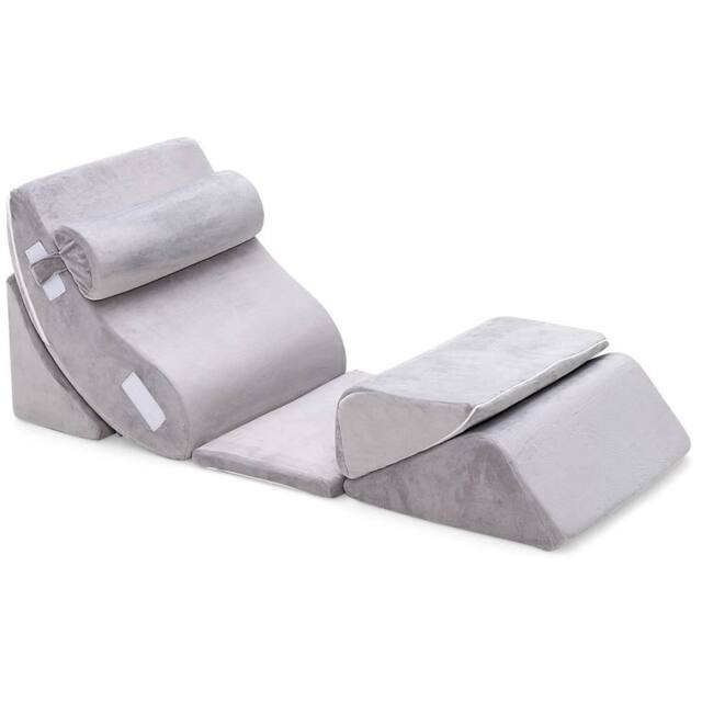 SPETLEK Bed Wedge Pillow Set 6 Piece Memory Foam Support System in Grey - Size: Cot - image 1