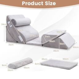 SPETLEK Bed Wedge Pillow Set 6 Piece Memory Foam Support System in Grey - Size: Cot - thumbnail 2